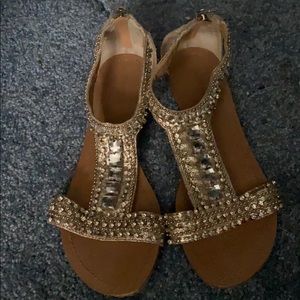 Express Gold Crystal Roman Sandals